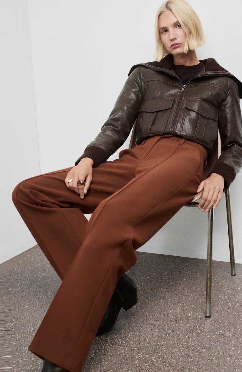 MANGO Pleated Straight Leg Pants, Alternate, color, Russet