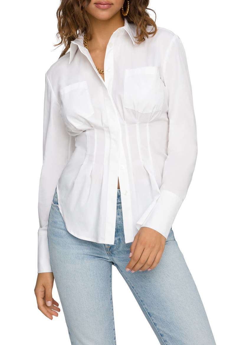 Dart Waist Button-Up Shirt, Main, color, WHITE001