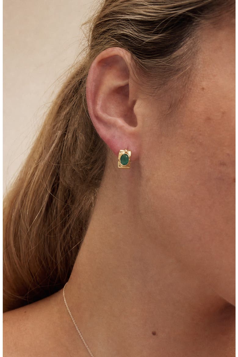 Stone Rectangular Huggie Hoop Earrings, Alternate, color, GOLD