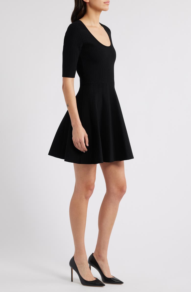 BOSS Scoop Neck Fit & Flare Rib Dress, Alternate, color, Black