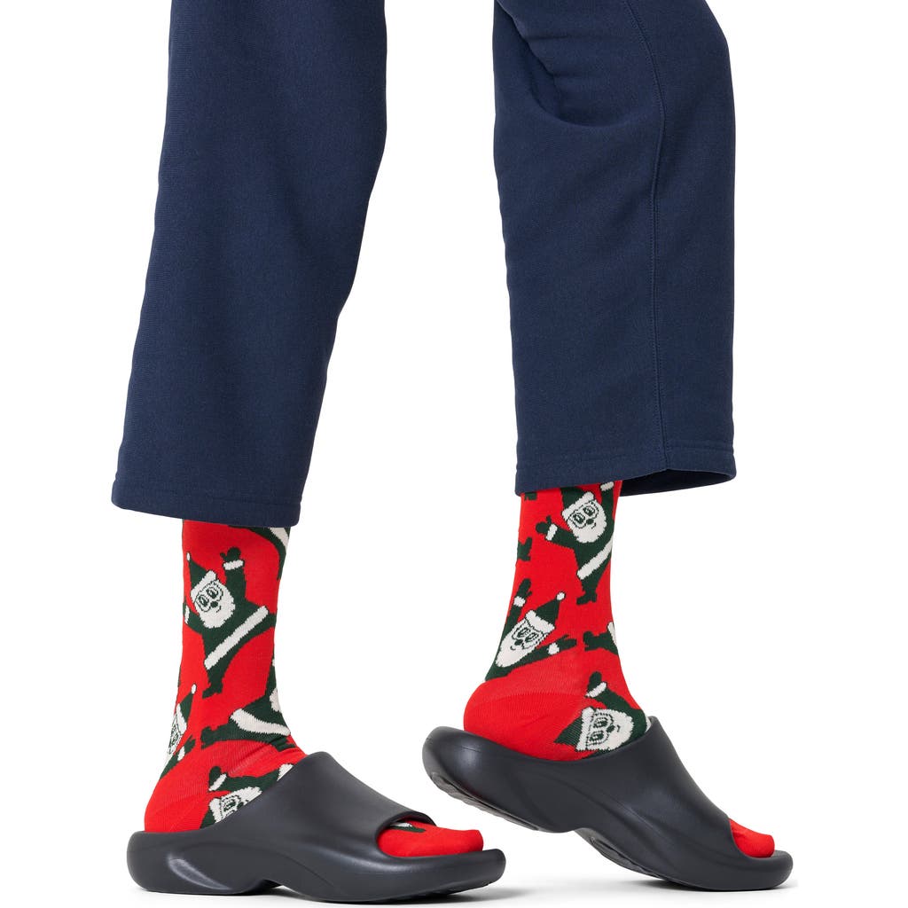 Happy Socks Santa Cotton Blend Crew Socks In Red