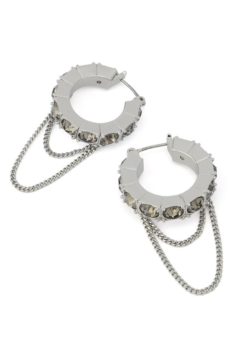 AllSaints Chain Crystal Hoop Earrings, Alternate, color, Black Diamond