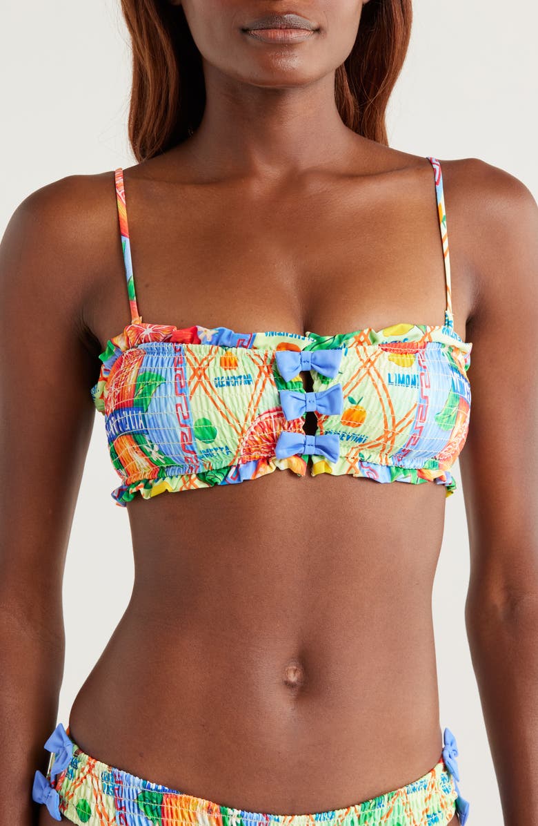 Damson Madder Jessie Shirred Bow Bikini Top, Alternate, color, Green Multi