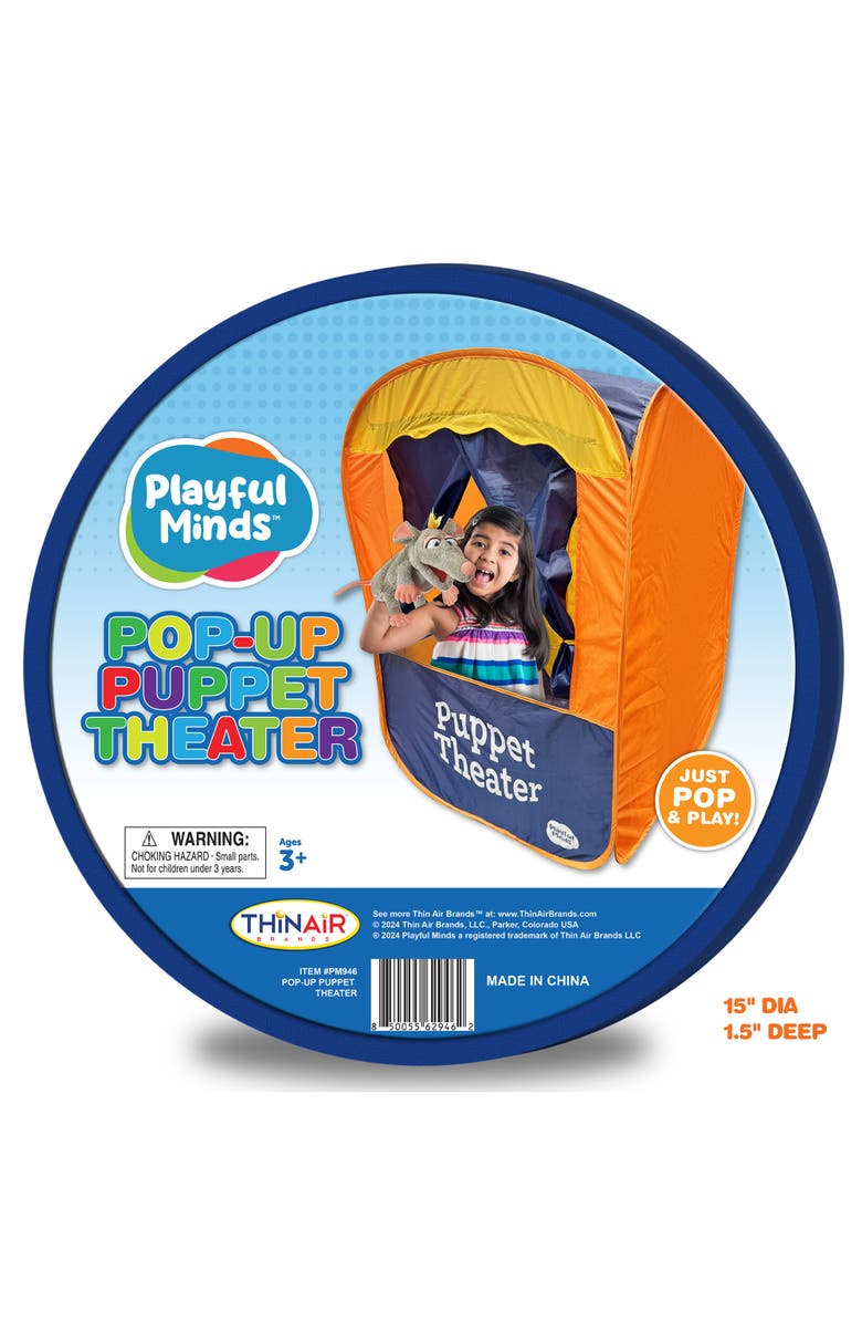 Playful Minds 42 Inch Pop Up Puppet Theater. Orange & Blue, Alternate, color, Multicolored