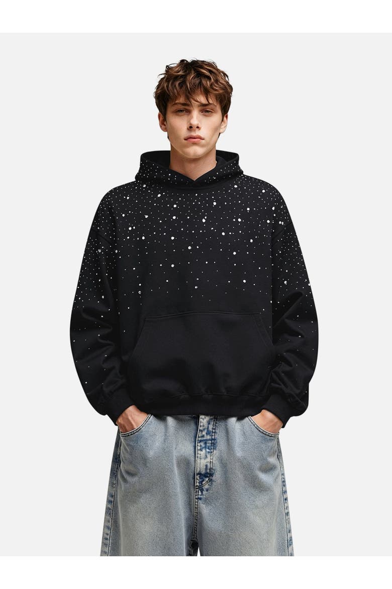 Rhinestone Pullover Hoodie, Main, color, Black