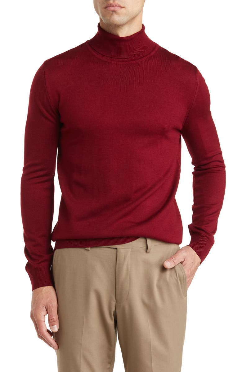 T.R. PREMIUM Tailored Recreation Wool & Cotton Blend Turtleneck, Main, color, Burgundy