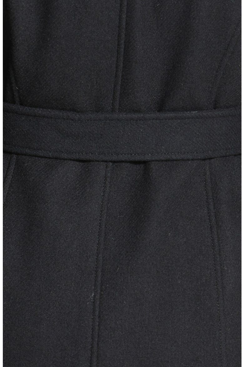 Hooded Wool Blend Coat with Genuine Fox Fur Trim, Alternate, color, BLACK