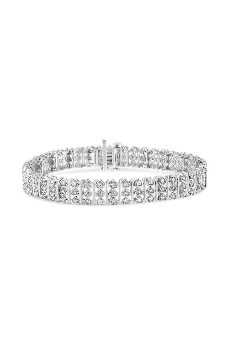 Silver 1.00 Cttw Diamond Multi Row Heart Link Bracelet - 7.25" Inches, Main, color, White