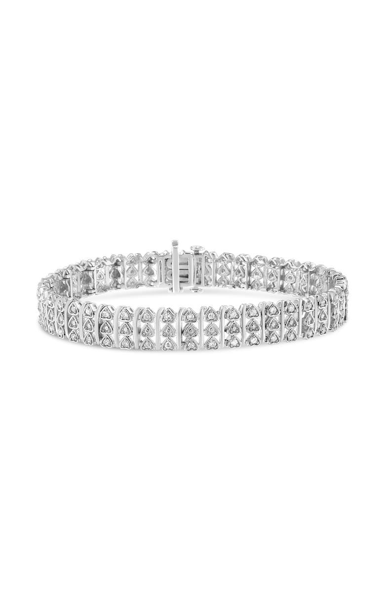 Haus of Brilliance Silver 1.00 Cttw Diamond Multi Row Heart Link Bracelet - 7.25" Inches, Main, color, White
