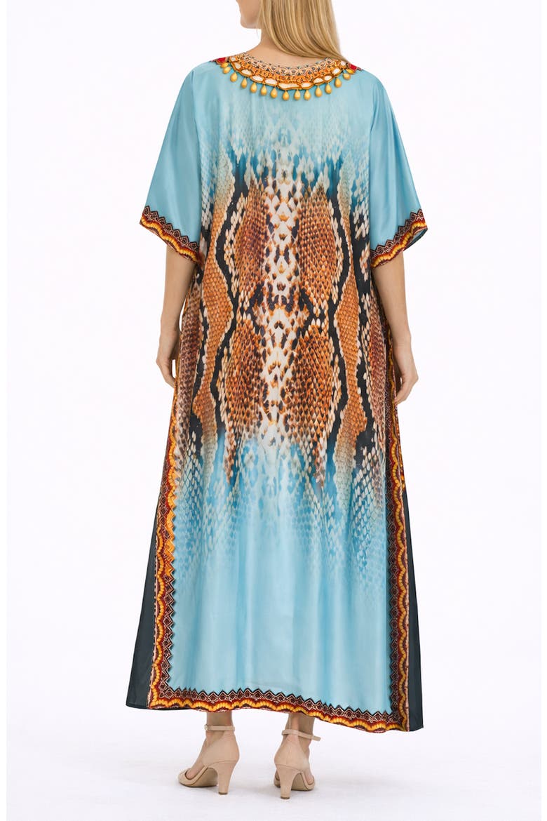 Print V-Neck Maxi Caftan, Alternate, color, BLUE