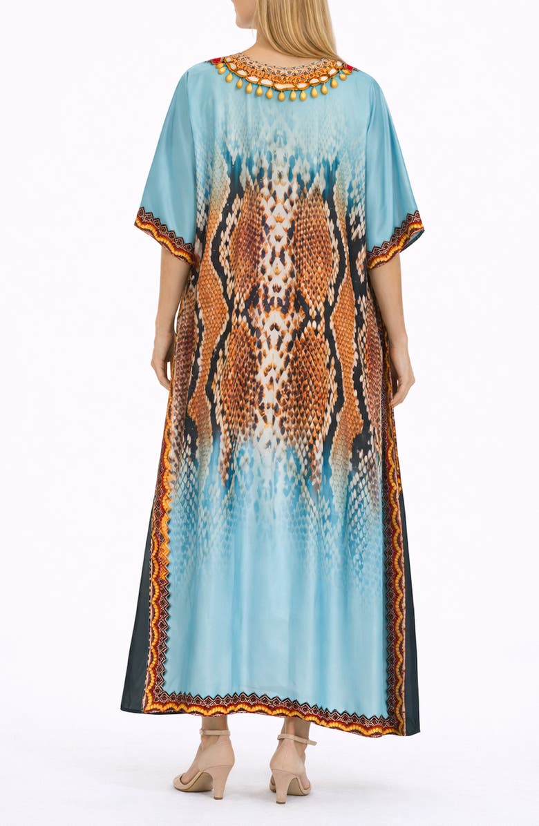RANEES Print V-Neck Maxi Caftan, Alternate, color, 