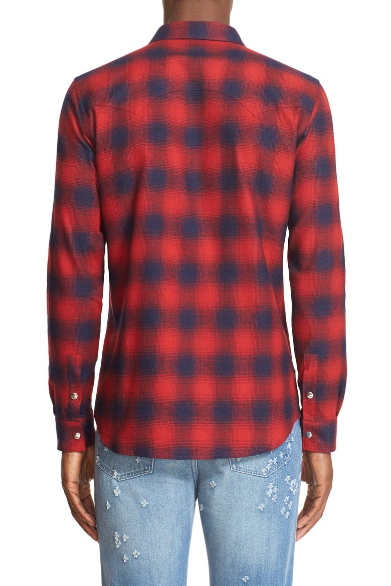Extra Trim Fit Plaid Flannel Western Shirt, Alternate, color, RED