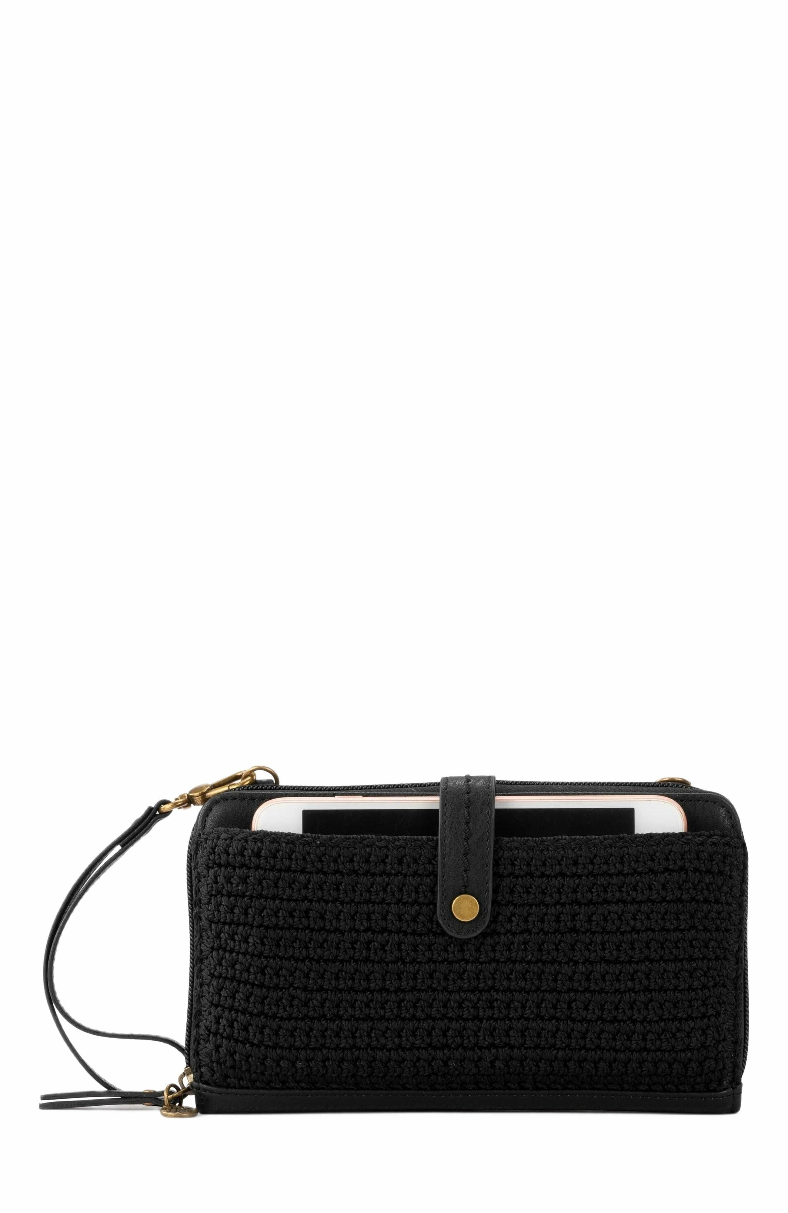Iris Leather Large Smartphone Crossbody Bag, Alternate, color, BLACK LEAFDNU