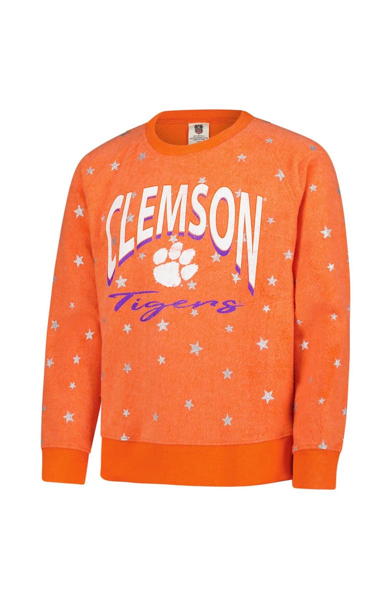 Wes & Willy Girls Youth Wes & Willy Orange Clemson Tigers Shimmer Star Reverse Sweatshirt, Alternate, color, Orange
