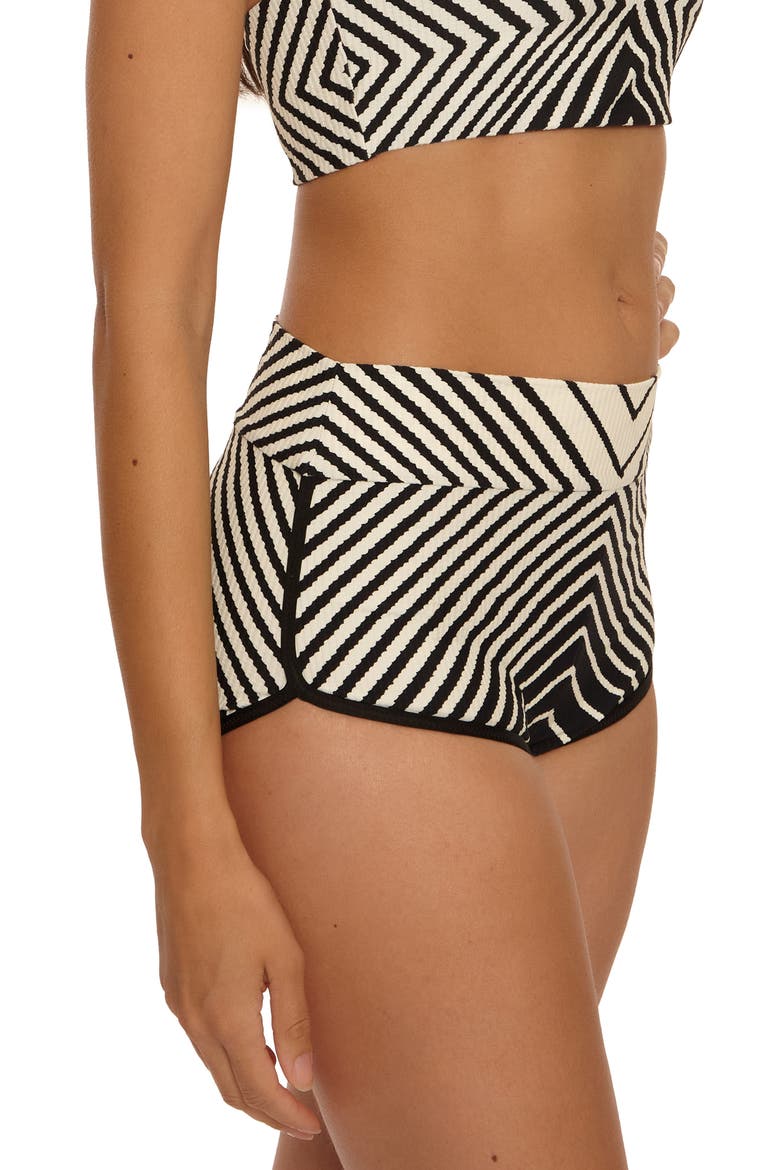 Net Textured Stripe Swim Shorts, Alternate, color, BLACK/ VANILLA