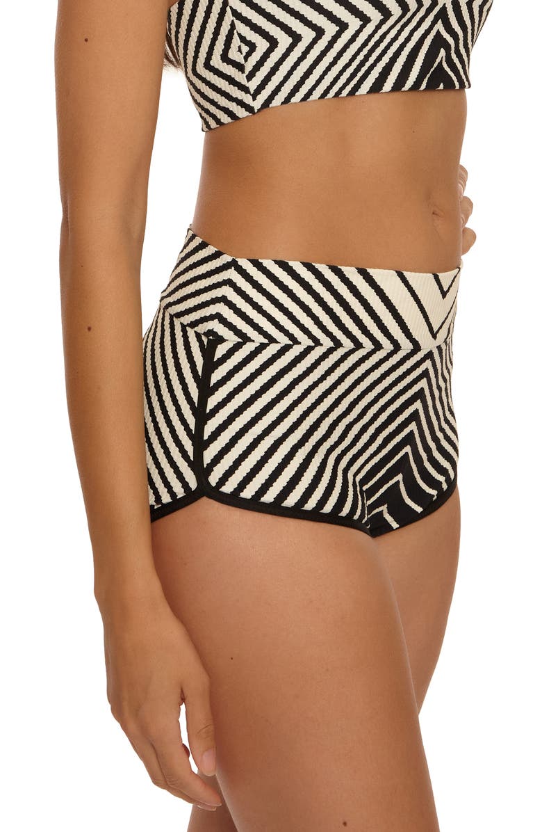 Trina Turk Net Textured Stripe Swim Shorts, Alternate, color, Black/ Vanilla