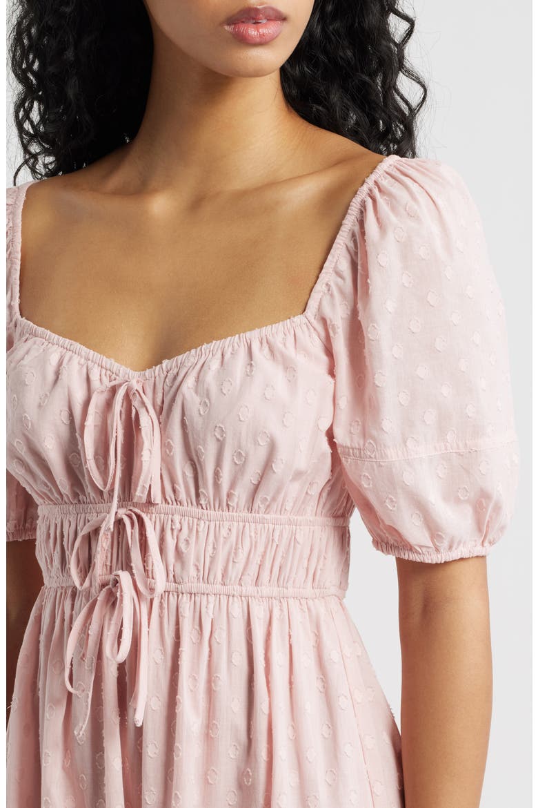 Puff Sleeve Tiered Cotton Midi Dress, Alternate, color, PINK