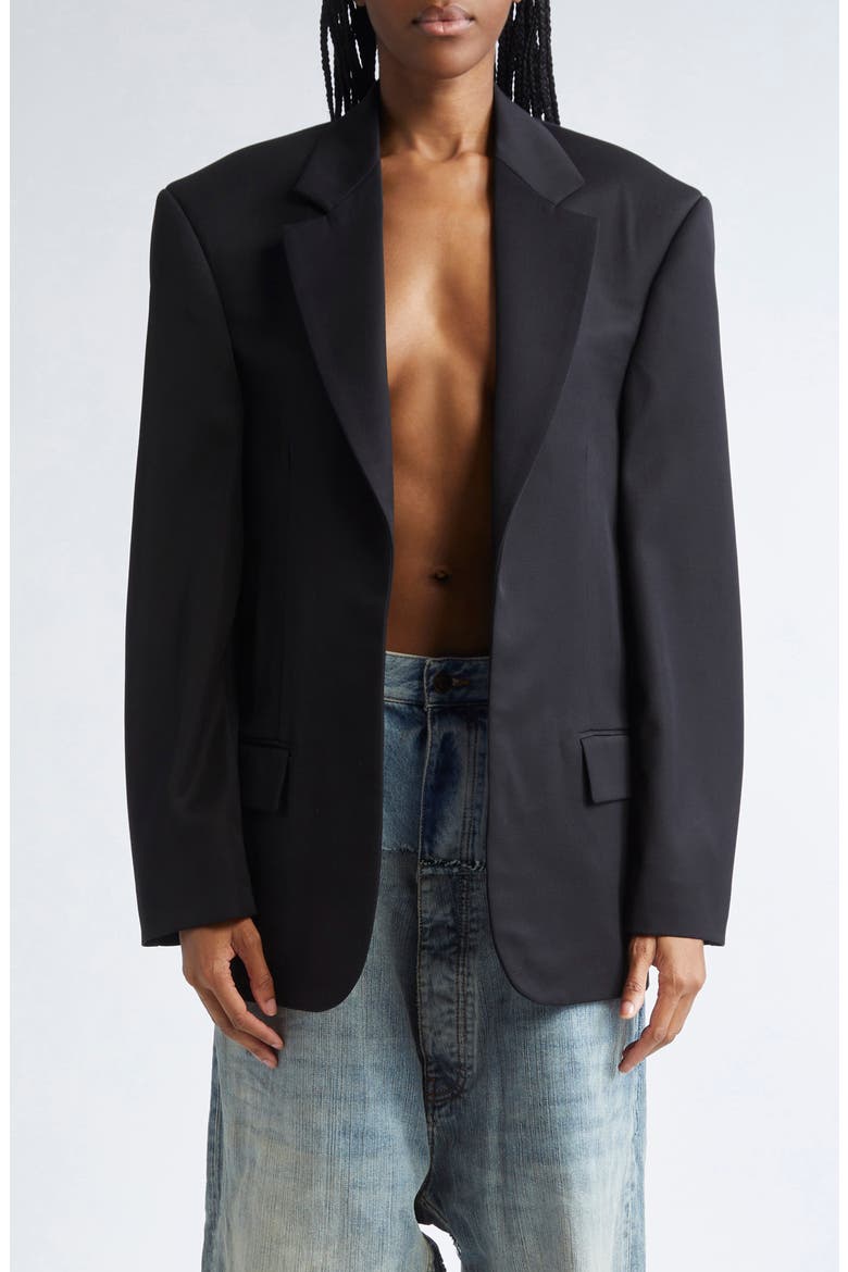 Tailored Wool Gabardine Blazer, Main, color, 1000 BLACK