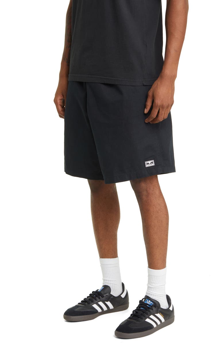 Obey Men's Easy Relaxed Cotton Twill Shorts, Alternate, color, Black