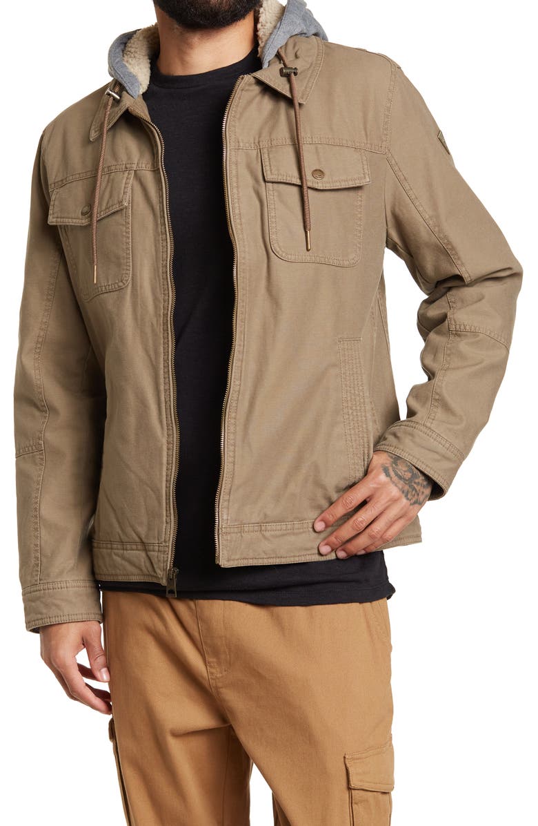 GUESS Canvas Trucker with Faux Shearling Lined Hood, Main, color,