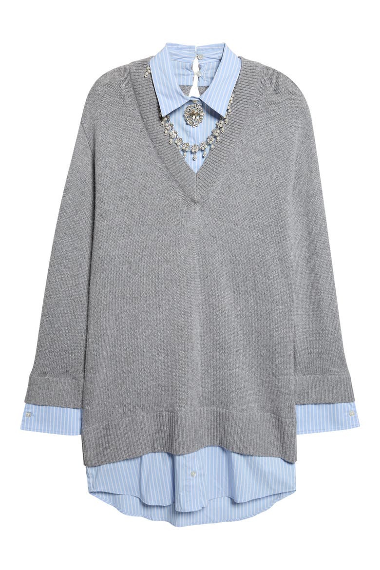 Santina Mixed Media Sweater, Alternate, color, HEATHER GREY/ BLUE MULTI