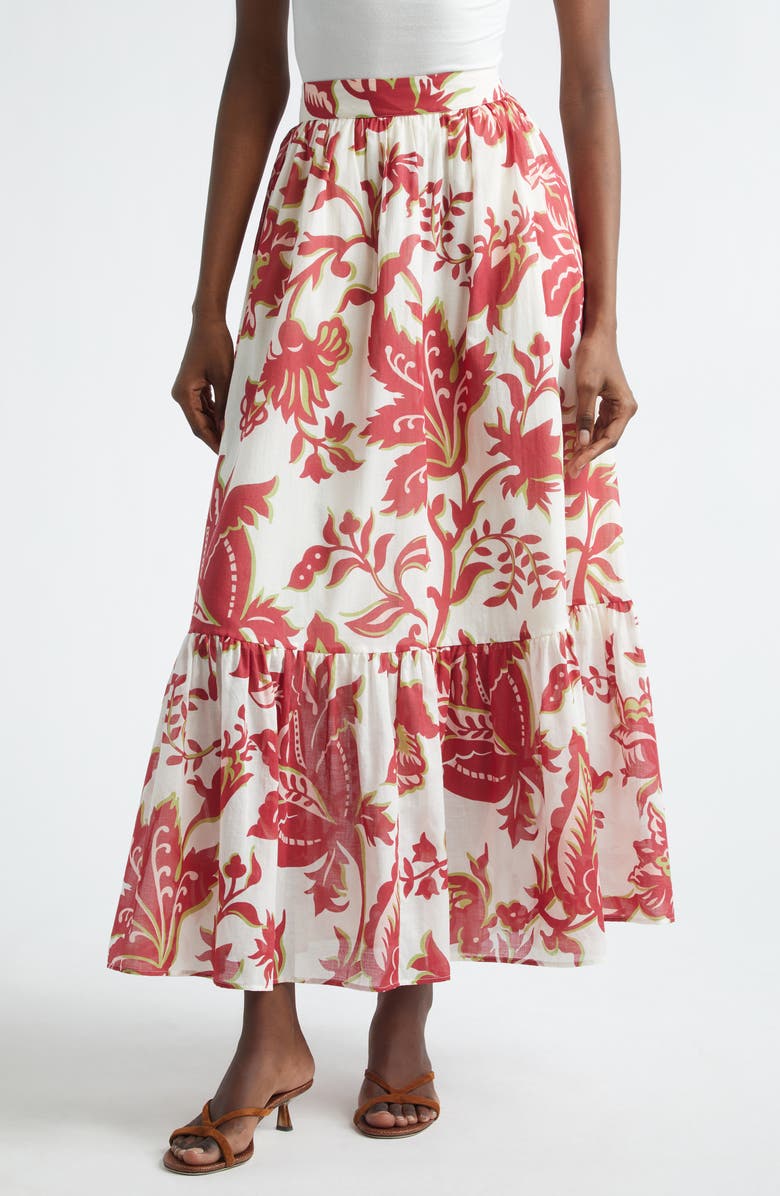 Etro Flounce Hem Cotton Maxi Skirt, Main, color, Print On White Base