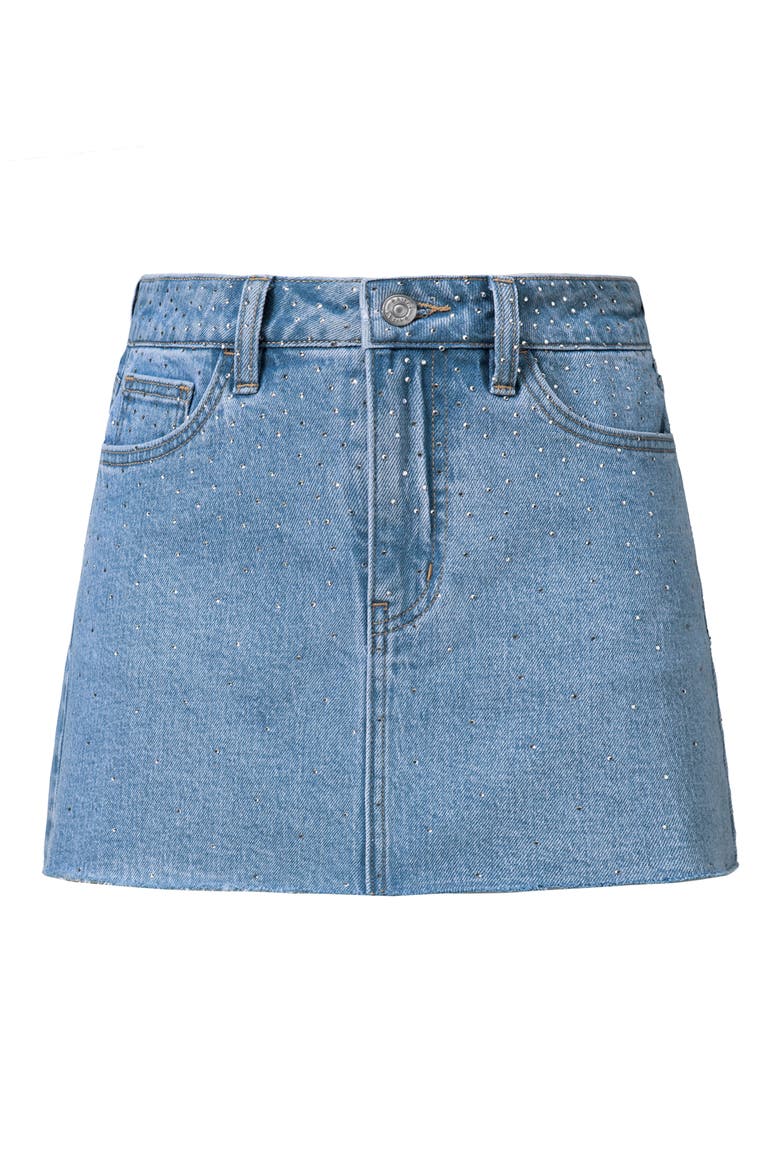 Rhinestone Raw Hem Denim Miniskirt, Alternate, color, BLUEBERRY
