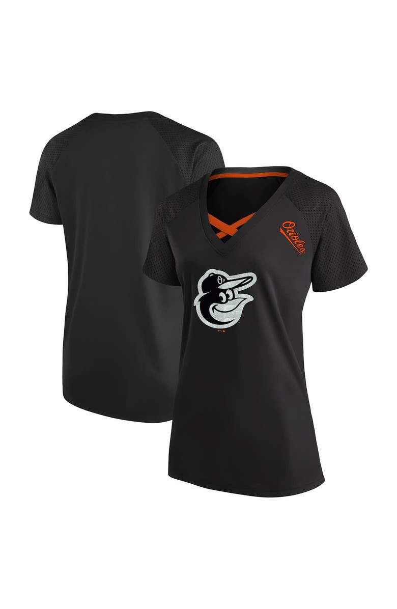 PROFILE Women's Profile Black Baltimore Orioles Plus Size Glitter Raglan V-Neck T-Shirt, Alternate, color, Black