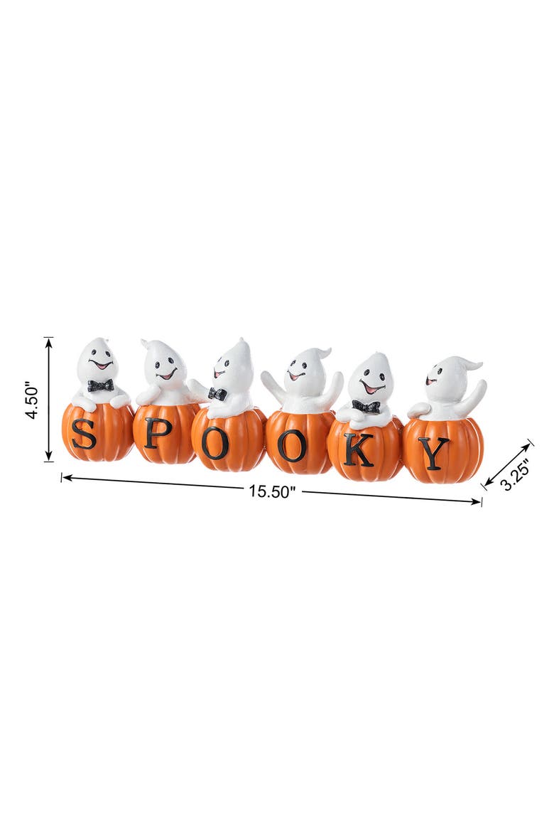 Halloween Polyresin SPOOKY Ghost Pumpkin Table Decor, Alternate, color, Orange