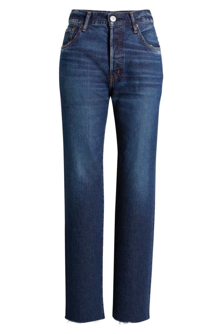 Medley Distressed Raw Hem Ankle Straight Leg Jeans, Alternate, color, DARK BLUE
