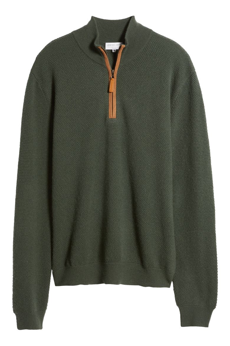 Merino Wool & Cashmere Bird's Eye Quarter Zip Sweater, Alternate, color, JUNIPER