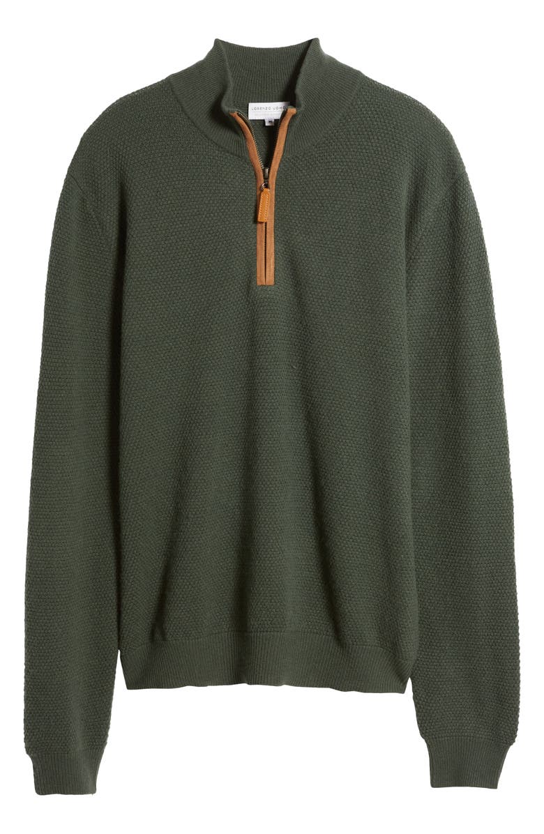 Lorenzo Uomo Merino Wool & Cashmere Bird's Eye Quarter Zip Sweater, Alternate, color, Juniper