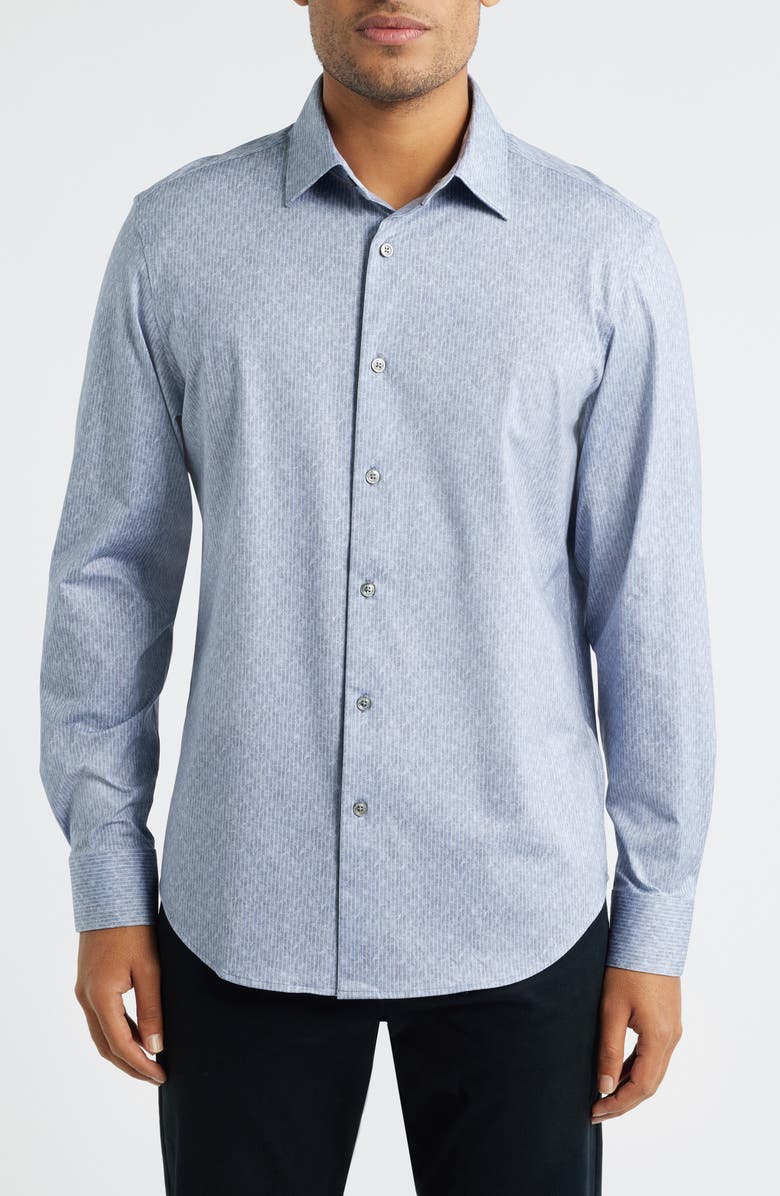 Bugatchi Jimmy OoohCotton<sup>®</sup> Stripe Floral Button-Up Shirt, Main, color, Steel