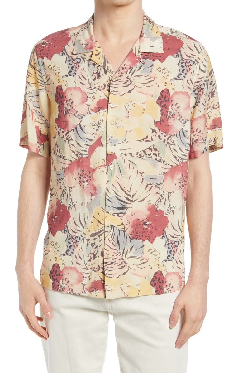 AllSaints Wailea Floral Short Sleeve Button-Up Camp Shirt, Main, color, 