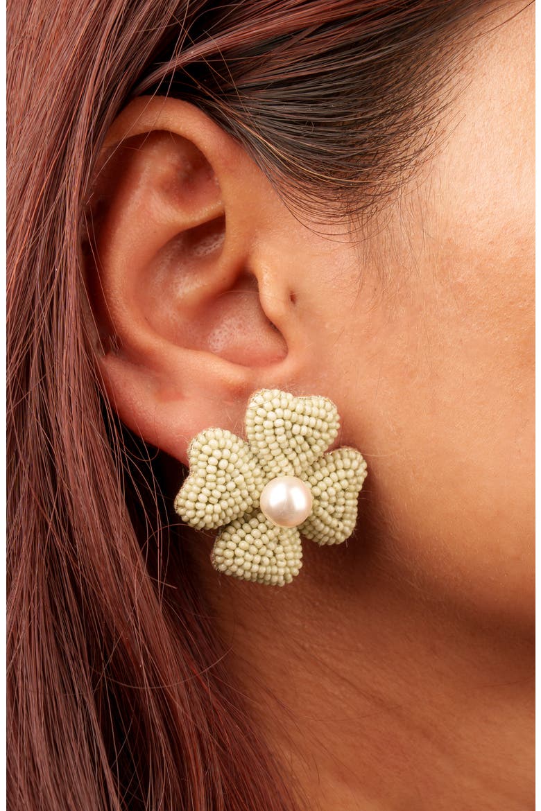 Liora Beaded Flower Drop Earrings, Alternate, color, SAGE