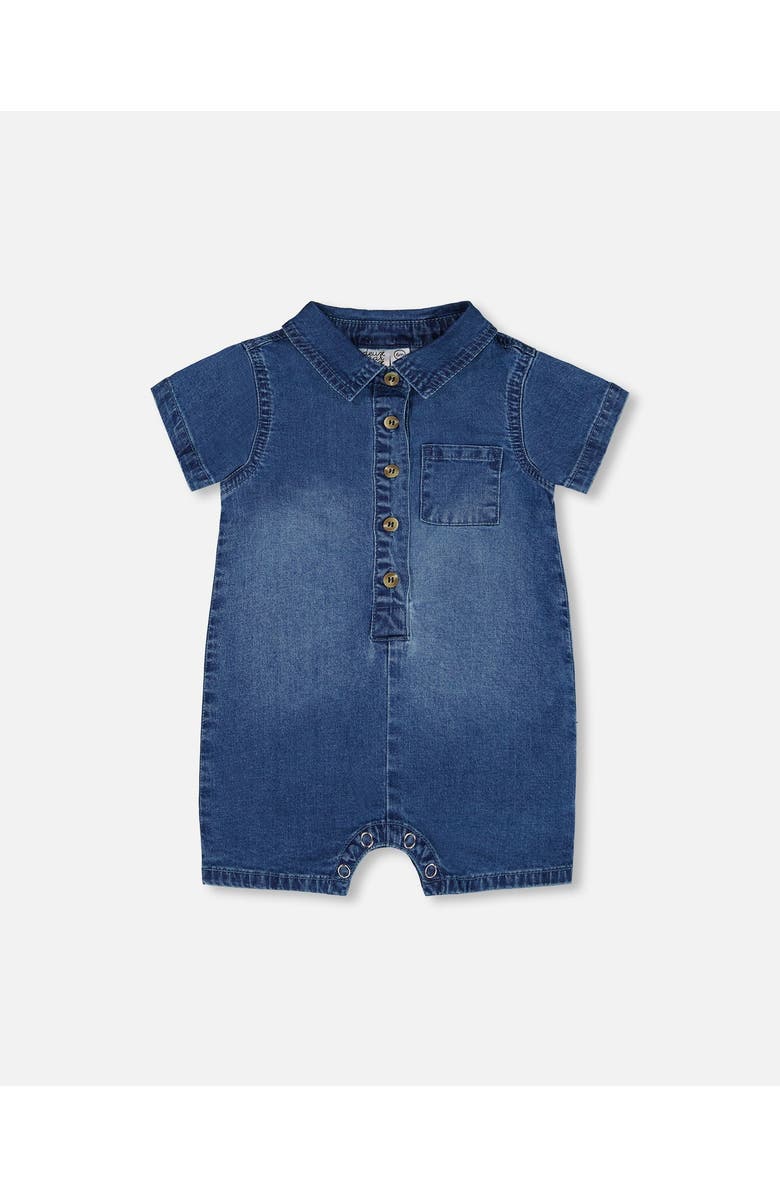 Deux par Deux Baby Boy's One-Piece Denim Romper Dark Denim Blue, Main, color, Dark Denim Blue