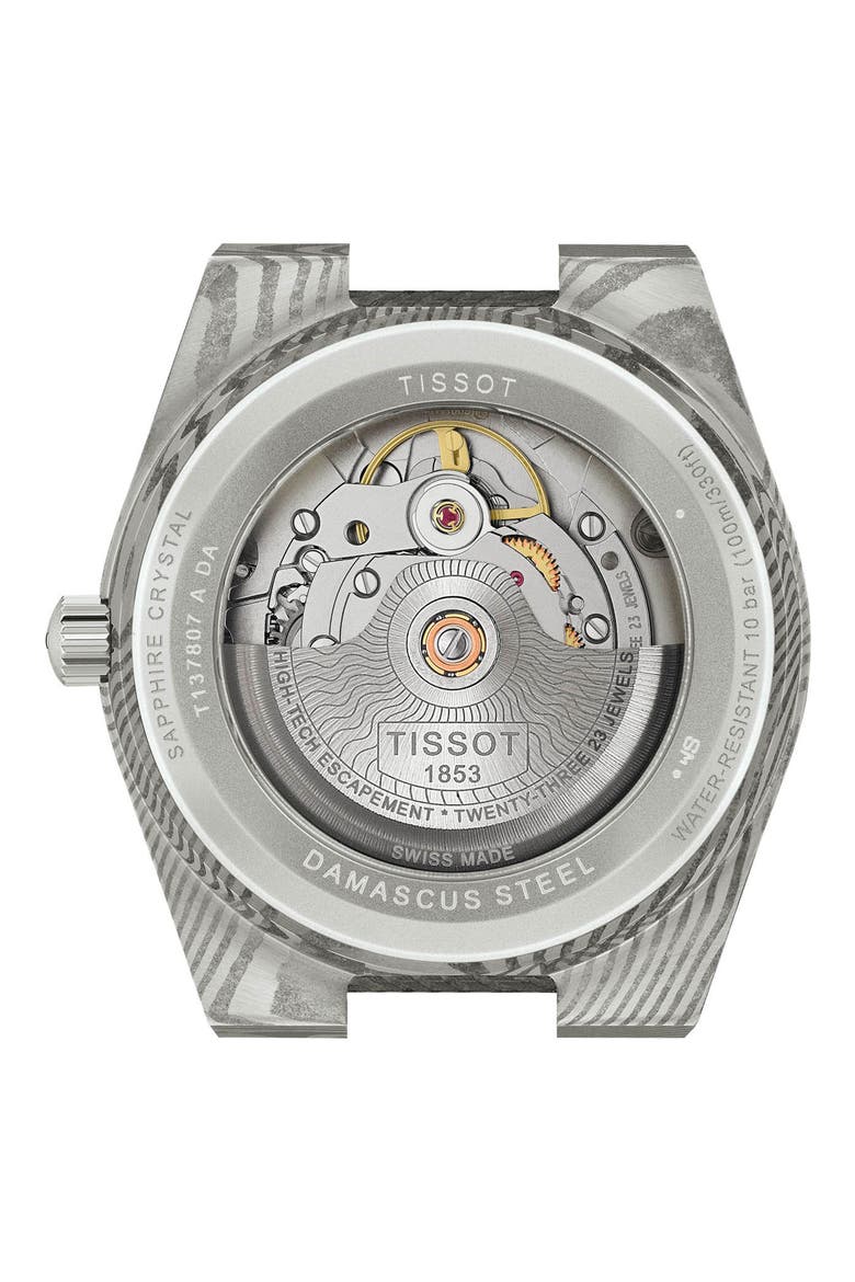 PRX Powermatic 80 Damascus Steel Leather Strap Watch, 38mm, Alternate, color, GREY