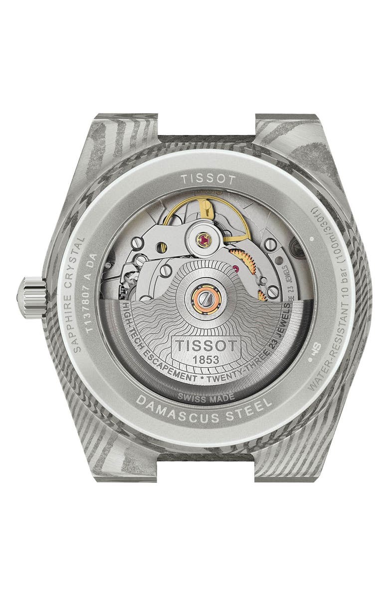 Tissot PRX Powermatic 80 Damascus Steel Leather Strap Watch, 38mm, Alternate, color, Grey