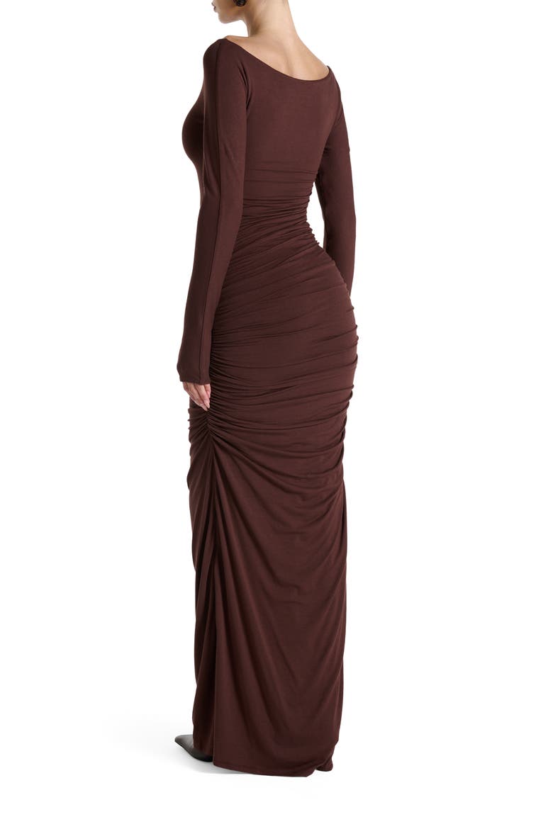 Off the Shoulder Long Sleeve Body-Con Maxi Dress, Alternate, color, CHOCOLATE