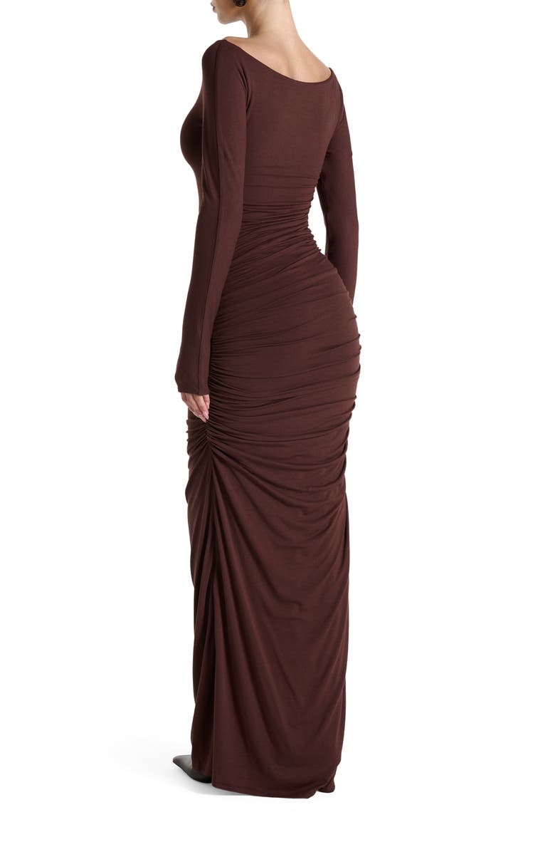 Naked Wardrobe Off the Shoulder Long Sleeve Body-Con Maxi Dress, Alternate, color, Chocolate