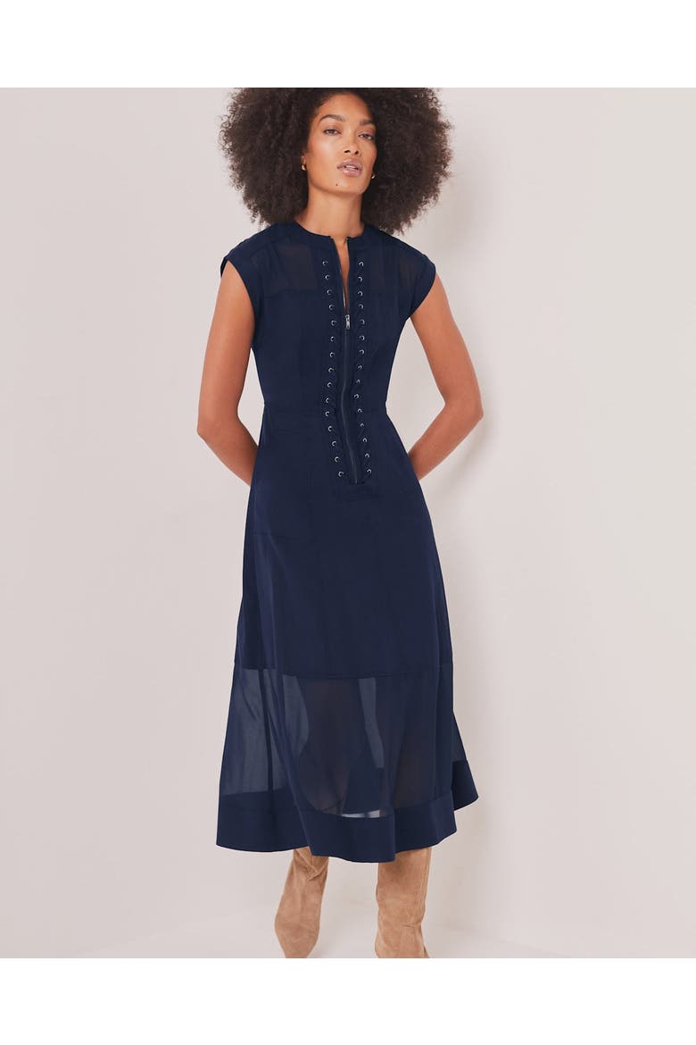 Utility Front Zip Midi Dress, Alternate, color, Blue