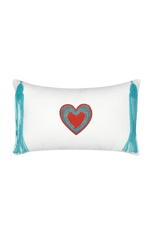 Elaine Smith Wild Heart Hand Appliqued & Embroidered Tassel Indoor & Outdoor Woven Accent Pillow