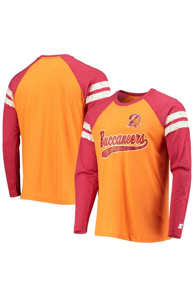 STARTER Men's Starter Orange/Red Tampa Bay Buccaneers Throwback League Raglan Long Sleeve Tri-Blend T-Shirt, Main, color, Orange