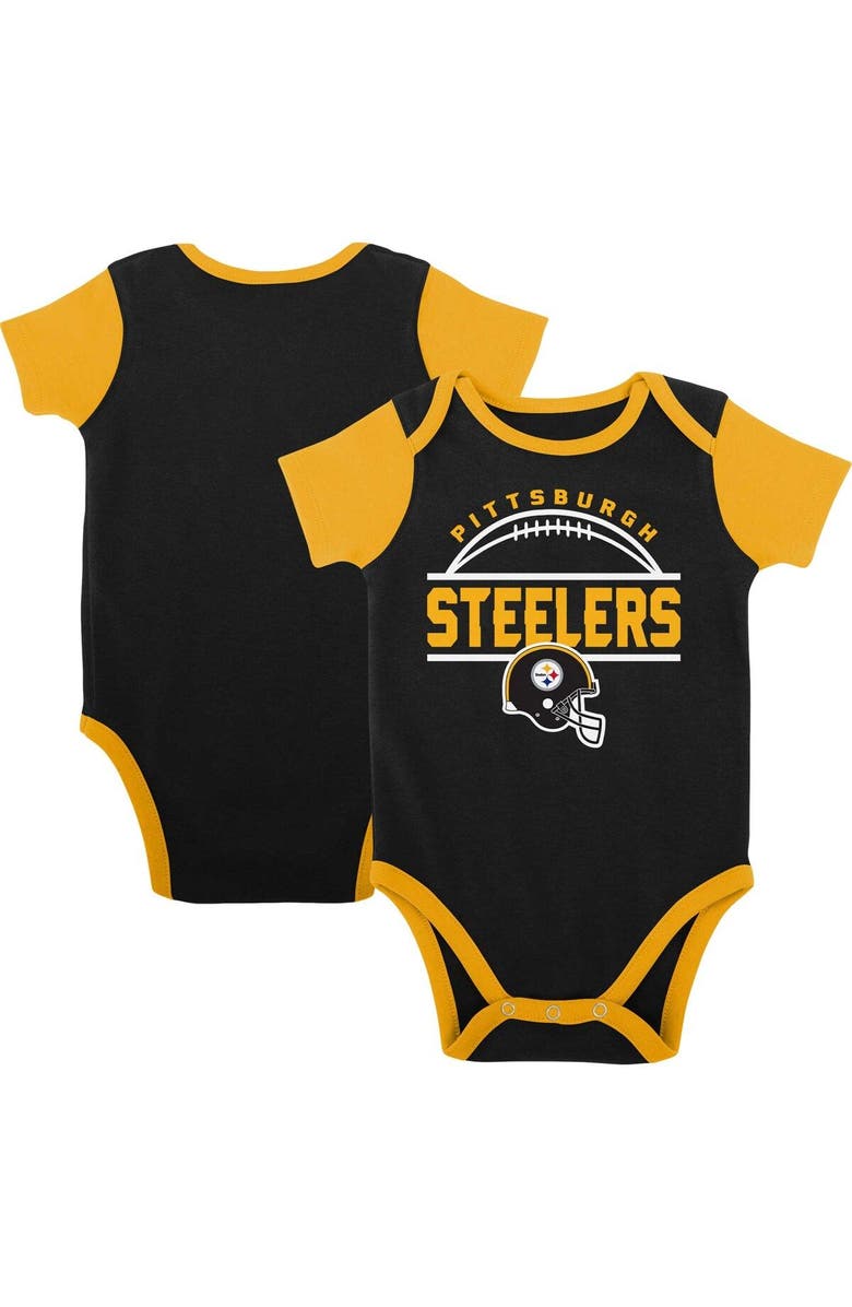 Outerstuff Newborn & Infant Black/Gold Pittsburgh Steelers Home Field Advantage Three-Piece Bodysuit, Bib & Booties Set, Main, color, Black