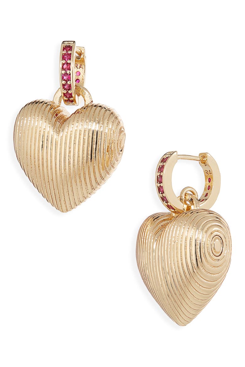 Mini Florentine Heart Earrings, Main, color, GOLD