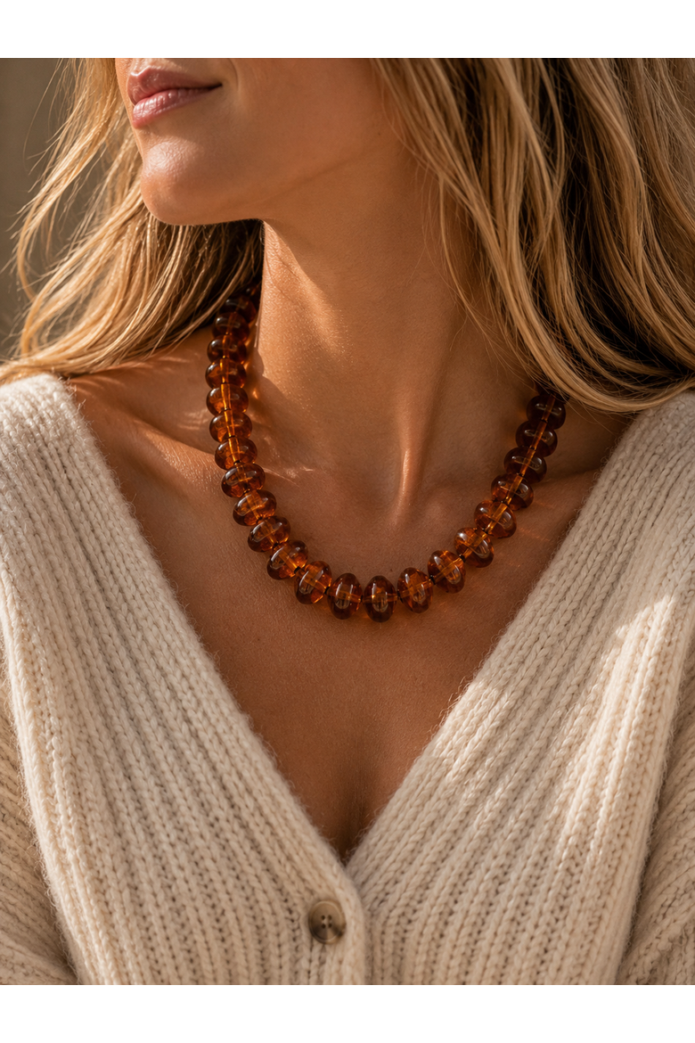 Amber Resin Beaded Necklace, Alternate, color, Brown