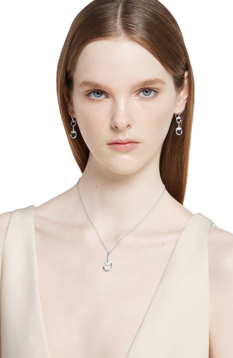 Gucci Pavé Diamond Horsebit Pendant Necklace, Alternate, color, White Gold