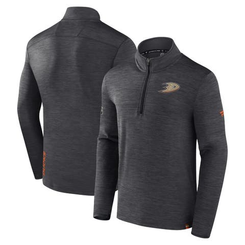Men's Fanatics Branded  Heather Charcoal Anaheim Ducks Authentic Pro Quarter-Zip Pullover Top