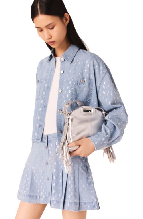 Maje Womens Denim Blue Bridget Rhinestone-embellished Denim Shirt In Blue