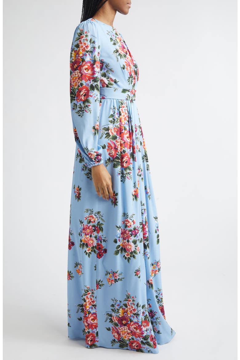 Flower Bouquet Print Long Sleeve Charmeuse Gown, Alternate, color, MAZZ.FIORI F.CELESTE